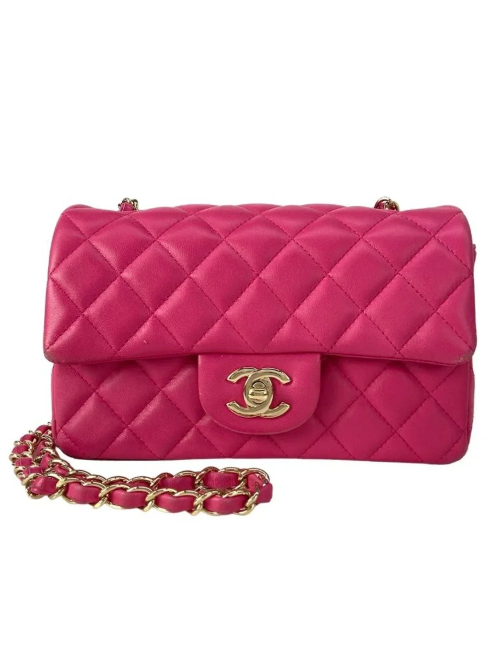 Chanel Shoulder Bag Mini Quilted Pink Chain Gold Lambskin